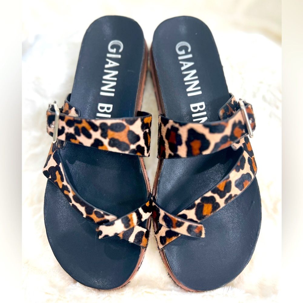 GIANNI BINI LEATHER HAIR CALF FLAT CRISS-CROSS TOE SANDAL
